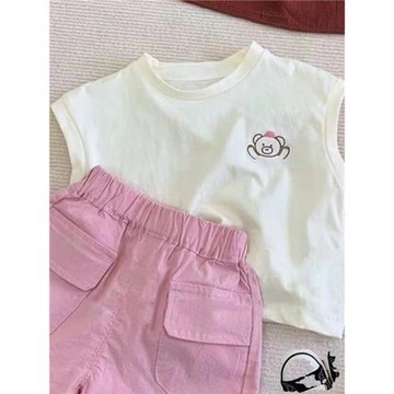 女童夏季無袖背心上衣+短褲套裝童裝運動套裝薄款兒童韓版兩件套