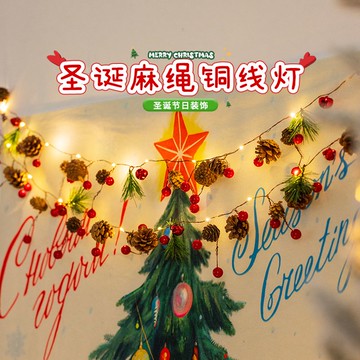 台灣公司貨 免運 可開票 圣誕節裝飾燈彩燈led串燈發光麻繩銅線燈串房間氛圍場景布置道具