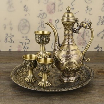 青古銅龍鳳酒壺仿古銅壺水壺中國風婚慶酒具復古家用白酒酒壺