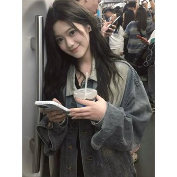 潮牌歐美oversize春秋牛仔夾克