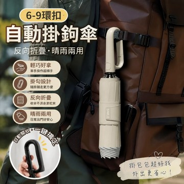【優選新款】6-9環扣自動傘 反嚮折曡傘 防曬遮陽傘 雨傘男折疊掛鈎全自動傘女學生大防曬晴雨兩用太陽傘遮陽傘