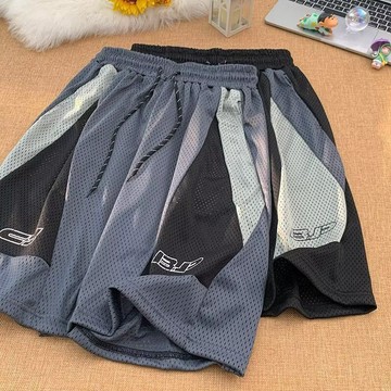 臺灣出貨 潮牌網眼速幹籃球休閒褲男款夏季薄款撞色拼接冰絲運動五分褲 男短褲  五分褲 訓練褲