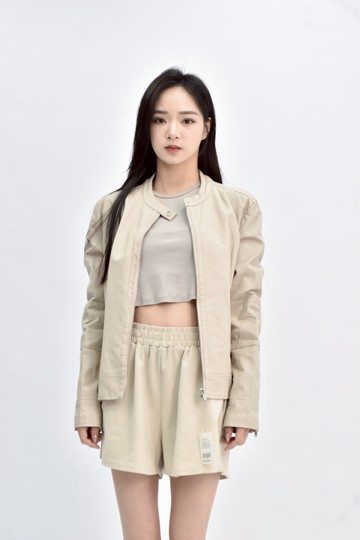 (M) net 長袖皮質杏色外套