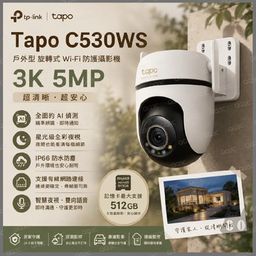 《tp-link 防水 可動 星光級 3K 500萬》Tapo C530WS 360度 WiFi 攝影機 監視器 攝像頭
