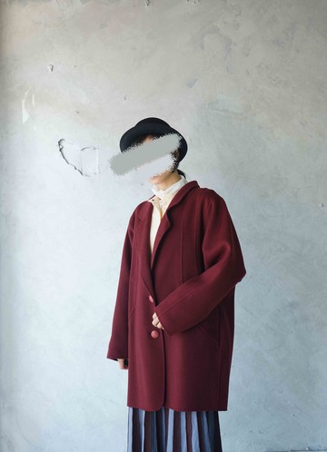 尋寶古著-熱紅酒毛呢剪接線大衣