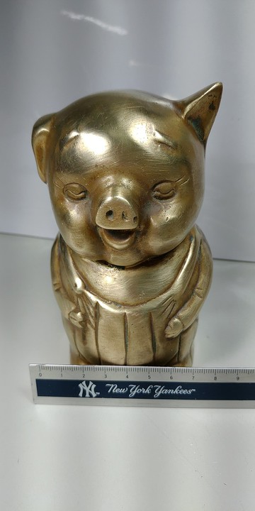 早期收藏工業風_老銅豬小弟撲滿_存錢筒紙鎮擺飾