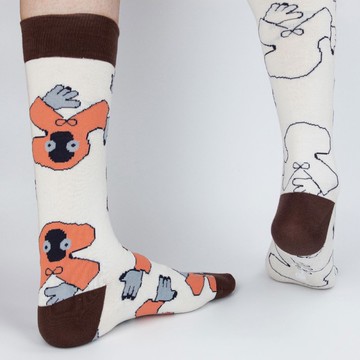 貳乘以原創設計男女不限時裝正負形圖案精梳棉正裝中筒白幽灵袜