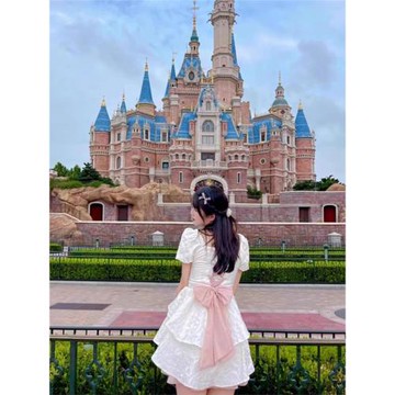 法式初戀迪士尼公主裙女穿搭拍照純欲甜辣風方領蝴蝶蓬蓬裙