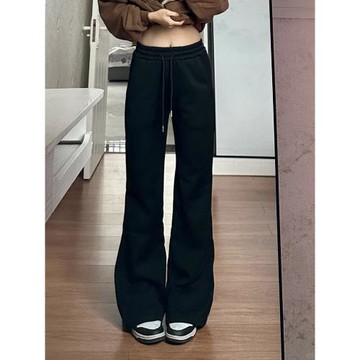 黑色微喇休閑褲女款2025新款春秋季胖妹妹mm彈力顯瘦褲子運動衛褲