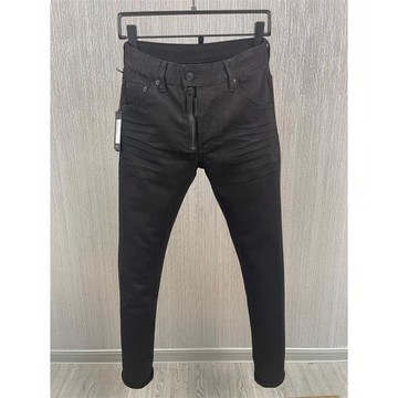 9889純色新款男裝牛仔褲d2意大利水洗磨破補丁時尚小腳褲牛仔長褲