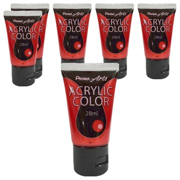 Pentel 飛龍文具 Arts 壓克力水彩 WA2-T37 鮮紅色 6條  28ml  1色