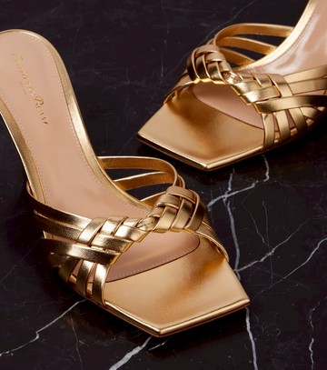 Gianvito Rossi Woven metallic leather mules
