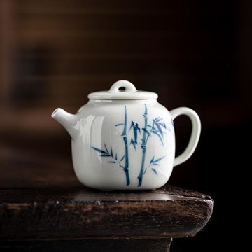 手繪竹韻蘭花茶壺釉下彩泡茶壺陶瓷單壺中式小號壺功夫茶具四方壺
