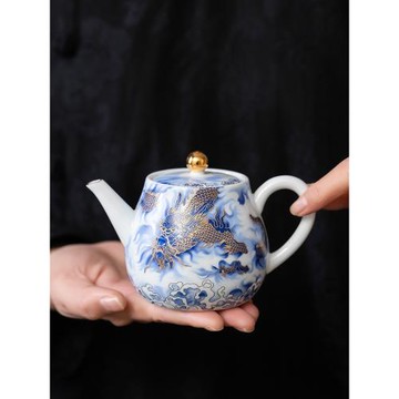 陶瓷茶壺家用白瓷描金泡茶器小號一人輕奢琺瑯彩高檔功夫茶具茶杯