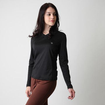 VITAL ENERGY 女中空快乾保暖V領衫(黑色)