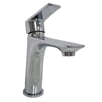 LEADER 麗達 銅材質 單孔面盆冷熱龍頭 附45cm進水管 LBE-C105 電鍍亮面 1150g  18.5 x 16cm  1組