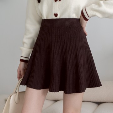 冬季甜妹細百褶傘擺針織短裙 XN8104831【現貨】