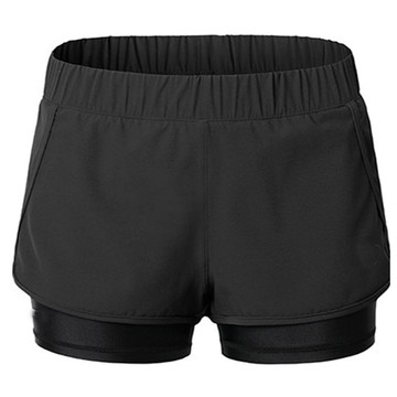 狐狸姬，M-XL輕質速乾短褲運動褲雙層褲-單褲(黑)