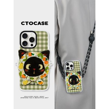 原創【橘梨頭巾貓】磁吸手機殼適用蘋果15ProMax夏日16透明色殼14殼防摔iphone13可背帶斜跨掛繩戶外貼片背夾