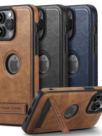 高檔真皮適用iPhone16Promax蘋果13手機殼14多功能支架新款15pro商務小眾max皮套全包防摔保護套