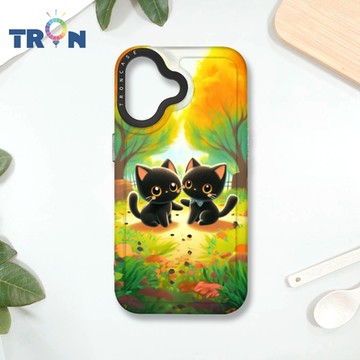 TRON IPHONE 16 櫻花公園黑色貓咪 MAGSAFE 磁吸 防摔 太空殼 透黑 手機殼