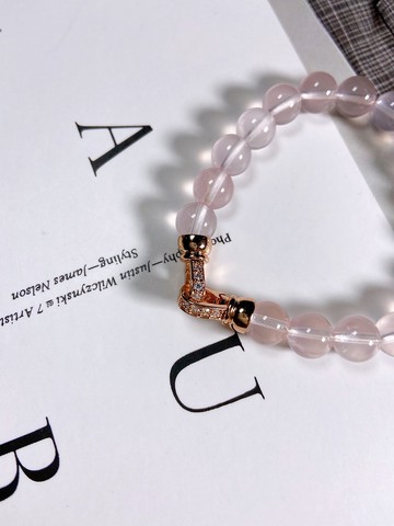 粉水晶//玫瑰金鋯石釦頭//莫桑比克粉晶//莫粉