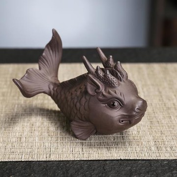 紫砂瑞獸麒麟茶寵擺件創意可養龍魚招財貔貅祥龍戲珠桌茶臺玩配件
