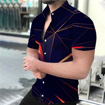 Simple printed short-sleeved shirt for men簡約印花短袖襯衫男