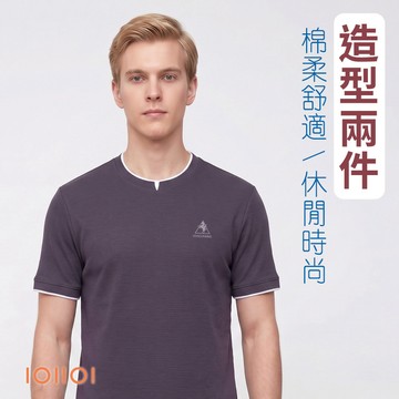 歐洲貴族 短袖天絲棉T恤 圓領衫 防皺款 造型兩件式 修身顯瘦 紫色 26522955