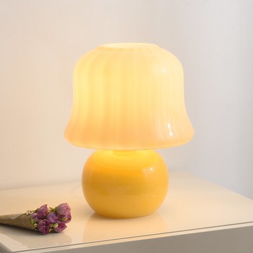 法式奶油臺燈全手工吹制琉璃臥室床頭燈化妝臺裝飾氛圍蘑菇小臺燈