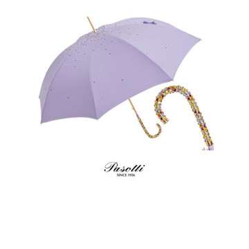Pasotti雙層雨傘女晴雨兩用紫色滿天星彩色水晶彎鉤把手防曬傘女