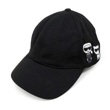 KARL LAGERFELD 卡爾與貓刺繡圖騰黑色棒球帽