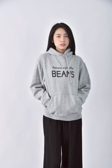 (XL) beams連帽logo印花灰色長袖上衣