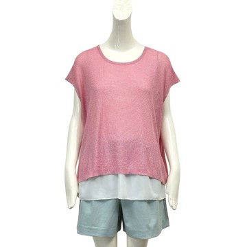 O-LIWAY 台灣製 涼感細針寬版針織衫-層次感雪紡紗拼接(MIT)