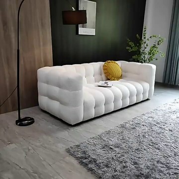 優樂悅~海誠北歐表情奶油風格法式復古簡約羊羔絨棉花糖客廳三人布藝沙發