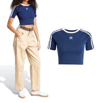 Adidas 3 S BABY TEE 女款 深藍色 短版 上衣 T恤 運動 休閒 短袖 JY4859