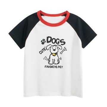 27KIDS - 純棉短袖上衣-可愛小狗-米白/黑色