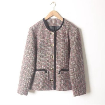 古著vintage日本制中古精品粗花毛呢法式圓領小香風女西裝外套x1