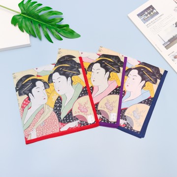 京都手帕-京彩系列-三美女(紅邊/藍邊/紫邊)