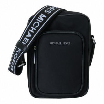 MICHAEL KORS-Khai 金屬銀字尼龍直式斜背包(素面黑)小