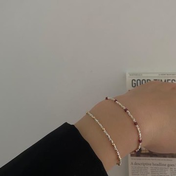 碎銀子手鏈石榴石金珠泰國清邁純銀小眾手工原創設計情侶復古疊戴