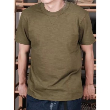 280克短袖天竺棉肉厚重磅竹節紗竹節棉短袖T恤米白軍綠炭黑四本針