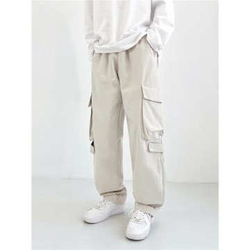 美式多口袋工裝褲男潮牌高街春秋夏季薄款直筒寬松機能拖地長褲子