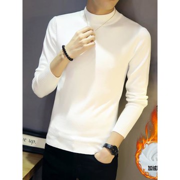 秋冬季潮流加厚線衣男純色加絨打底衫男修身針織衫長袖半高領毛衣