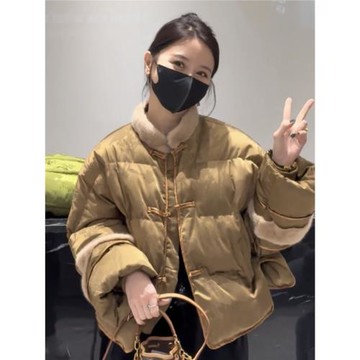 新中式盤扣短款拼接仿貂絨棉衣棉服2026年冬季高級感老錢風外套女