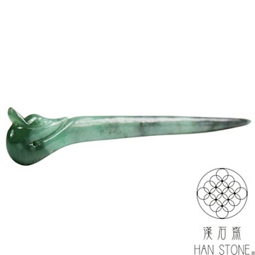 【漢石齋】天然翡翠A貨 玉狐髮簪玉簪 飄花種帶山水墨翠(19*7*111mm)