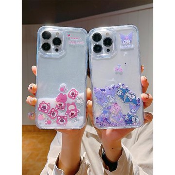可愛卡通小櫻桃庫洛米適用iPhone14手機殼蘋果15ProMax防摔保護套新款迪士尼草莓熊閃粉12PM透明軟殼13流沙殼