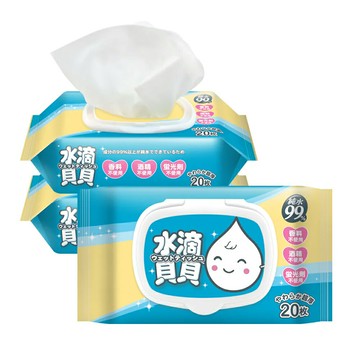 【史代新文具】水滴貝貝 超厚純水柔濕巾/濕紙巾 (20張/3包/袋)