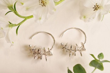二毛銀【花草系列─尤加利葉-大圈圈耳環】銀.金