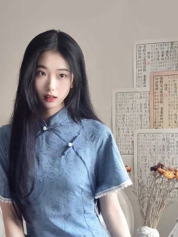 改良版旗袍藍色中長款蝕骨改良少女年輕款名媛風高端氣質時尚百搭夏季新款【倪醬】